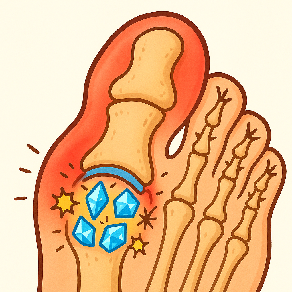 Gout occurs when too much uric acid forms sharp, needle-like crystals in your joints, often the big toe, causing sudden and intense pain. These crystals irritate the joint, leading to inflammation and discomfort.
