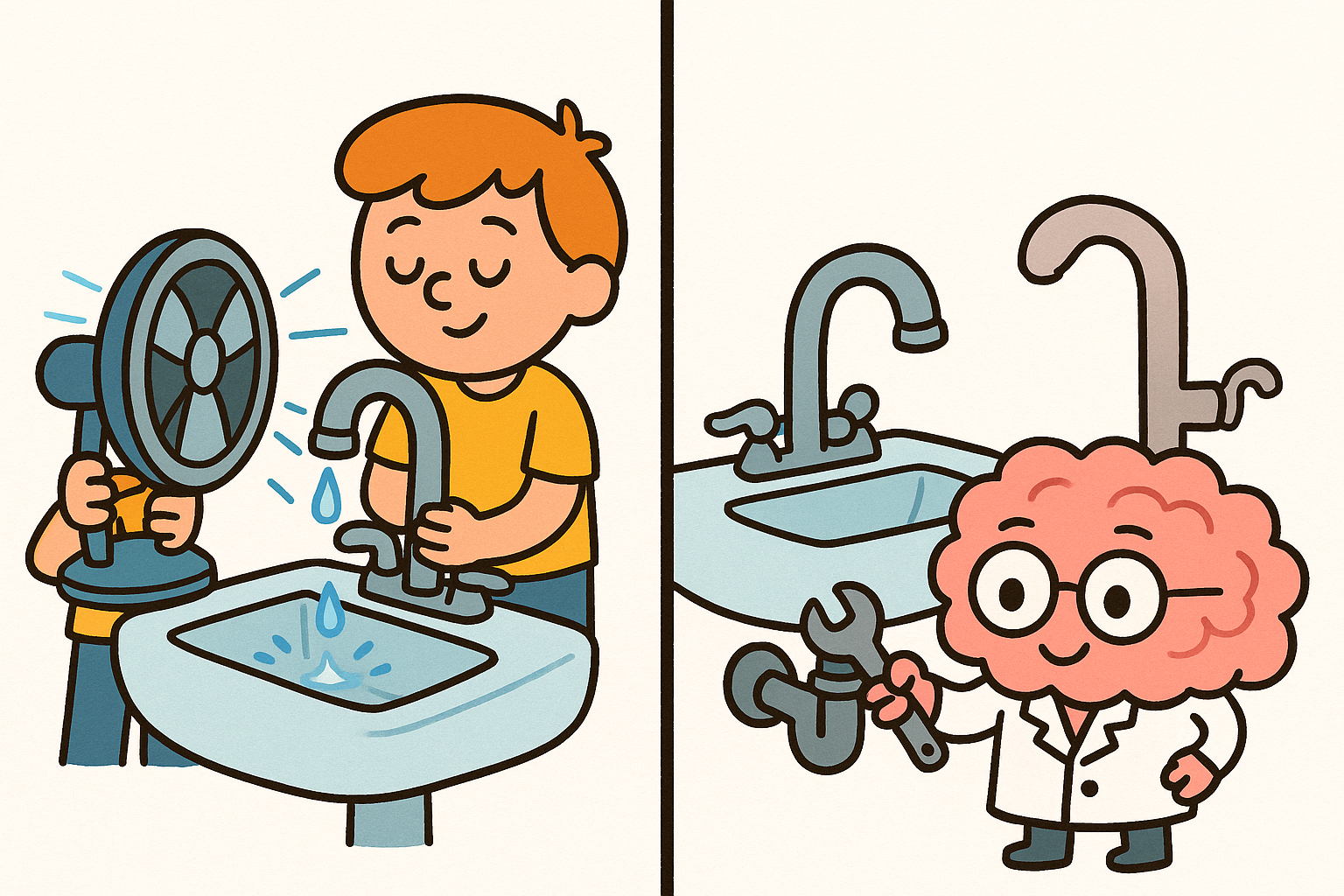 Masking is like turning on a fan to drown out a dripping faucet, temporarily covering the sound. Rewiring, on the other hand, is like fixing the faucet itself, aiming to stop the drip permanently.