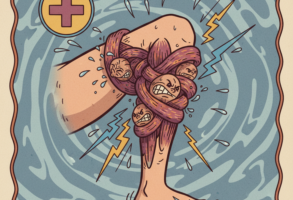 Illustration for Why Do Muscles Cramp? What Science Says About Pickle Juice, Electrolytes, and Stretching