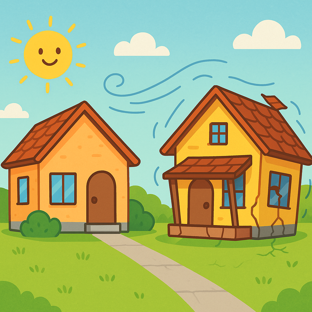 Normal aging is like a house showing wear and tear over time, but still sturdy. Frailty is like a house with a weak foundation, making it vulnerable to even small stresses.