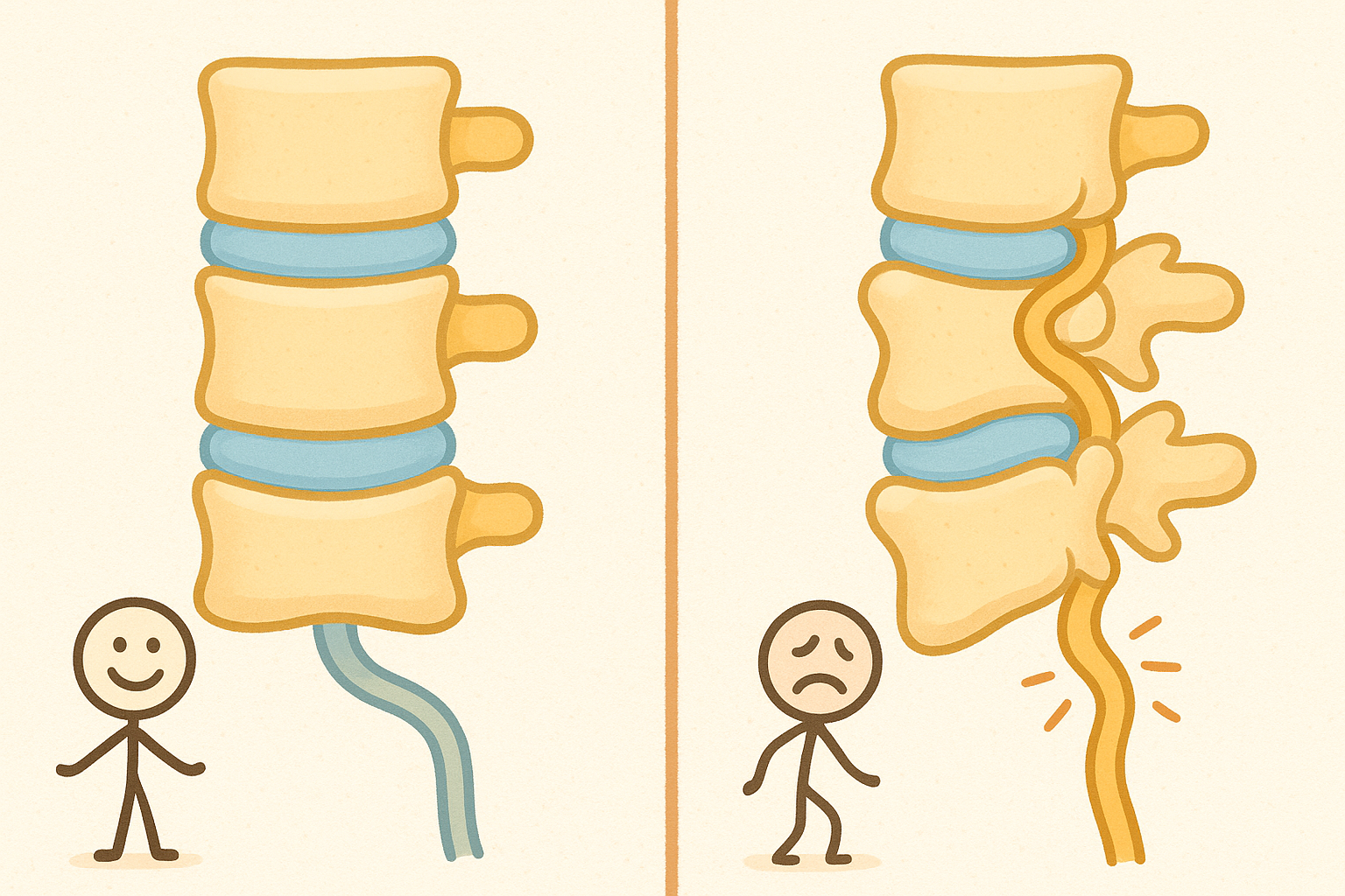 Lumbar spinal stenosis happens when structures in the spine narrow the canal, pinching nerves much like a kinked garden hose. This blocks signals and causes pain or weakness.