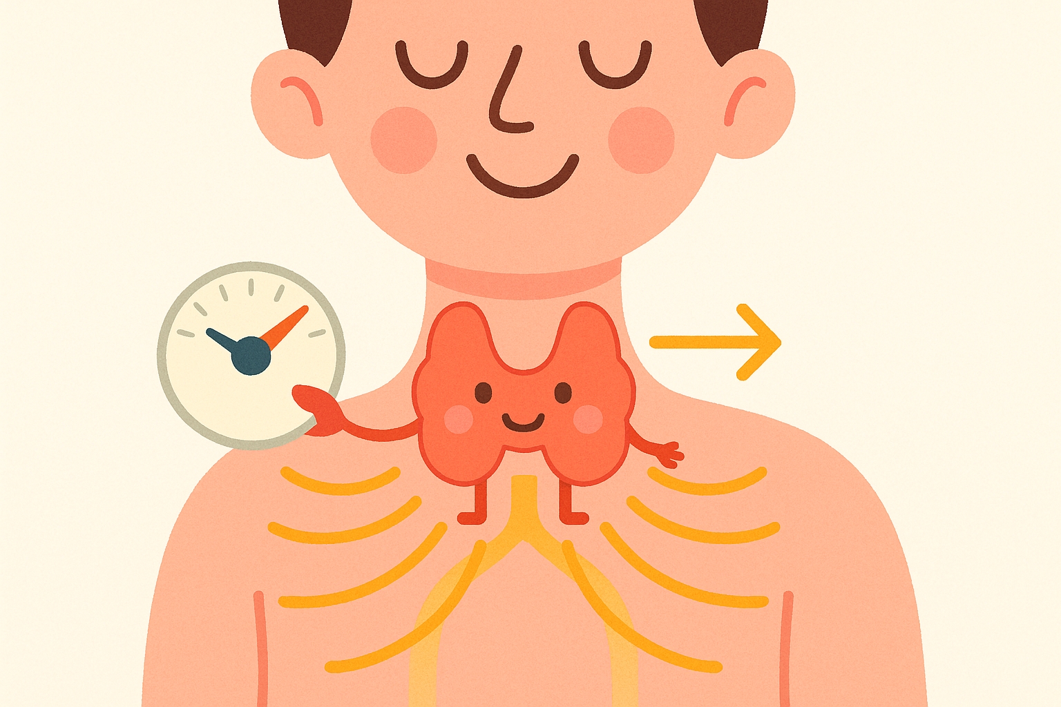 This illustration shows the thyroid gland as the body's 'master thermostat.' It produces hormones that control how all your cells use energy, keeping your body's systems running smoothly.