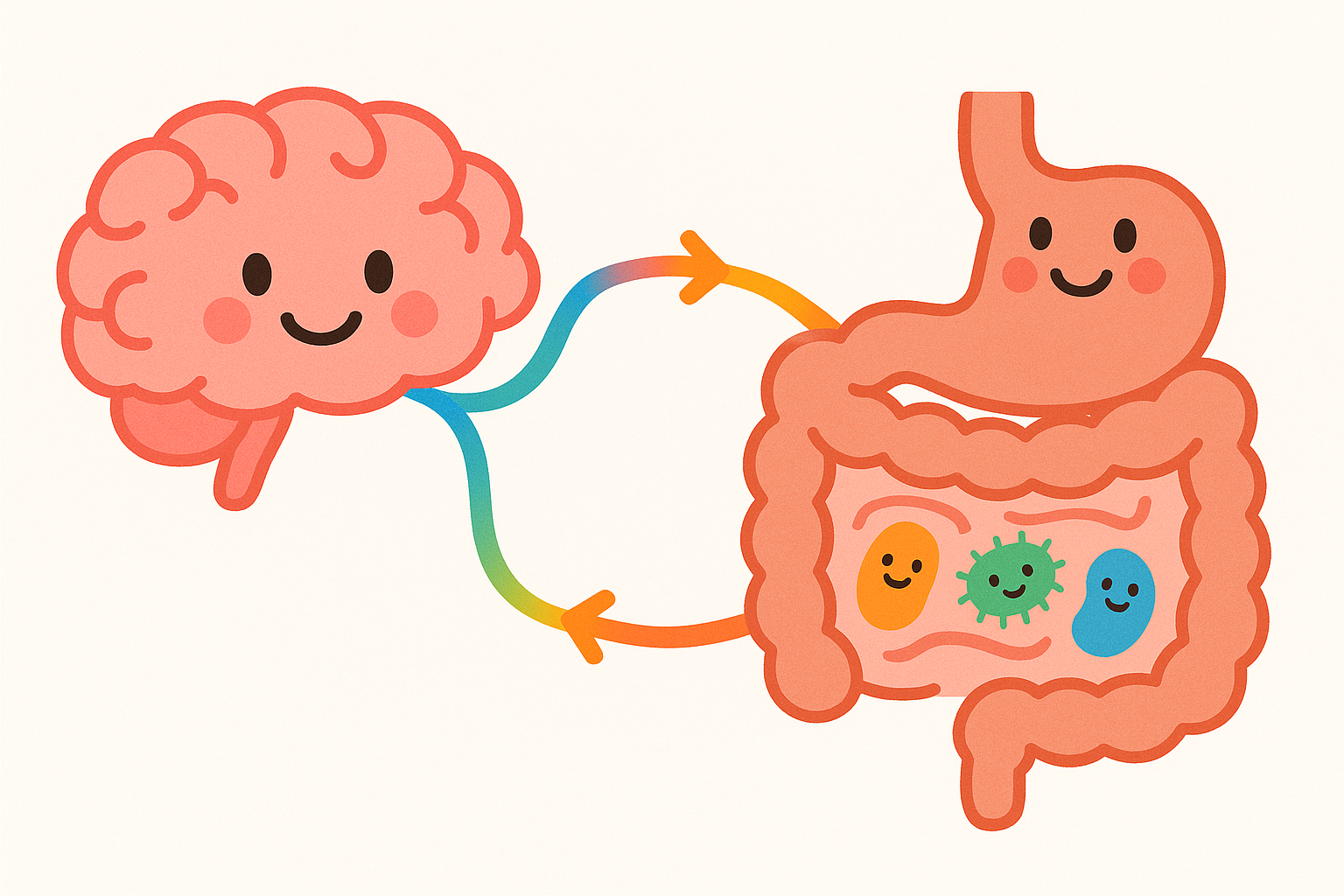 This illustration shows the microbiota-gut-brain axis, a two-way communication highway between your gut and your brain. They are constantly sending messages back and forth!