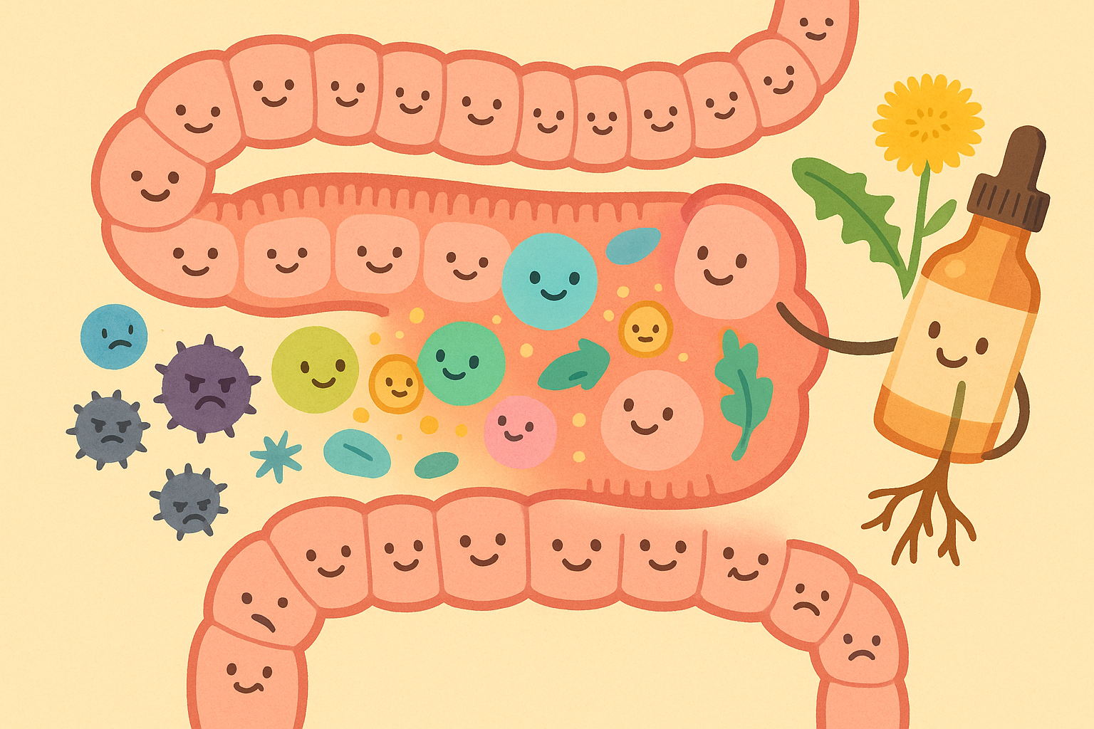 Dandelion root can help balance your gut microbiome. It encourages beneficial bacteria, which then produce helpful substances like butyric acid, providing fuel for your gut lining cells.