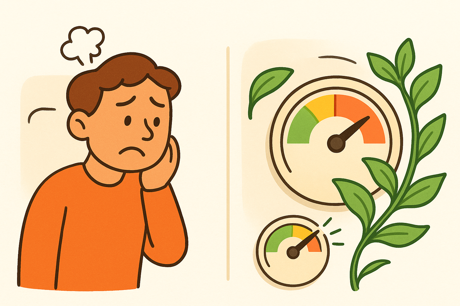 Ashwagandha acts like a thermostat for your body's stress. If your stress levels are too high, it helps bring them back into balance, helping you feel calmer.