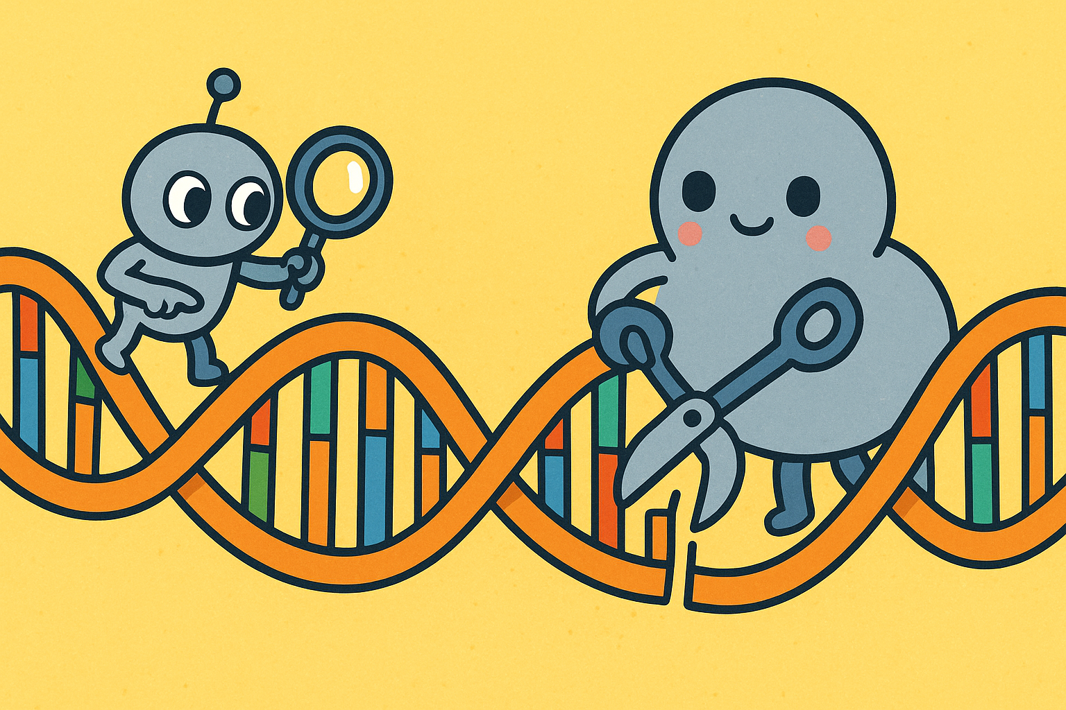 The CRISPR system uses 'guide RNA' like a GPS to find the exact DNA location, and then the 'Cas9 protein' acts like scissors to make a precise cut.