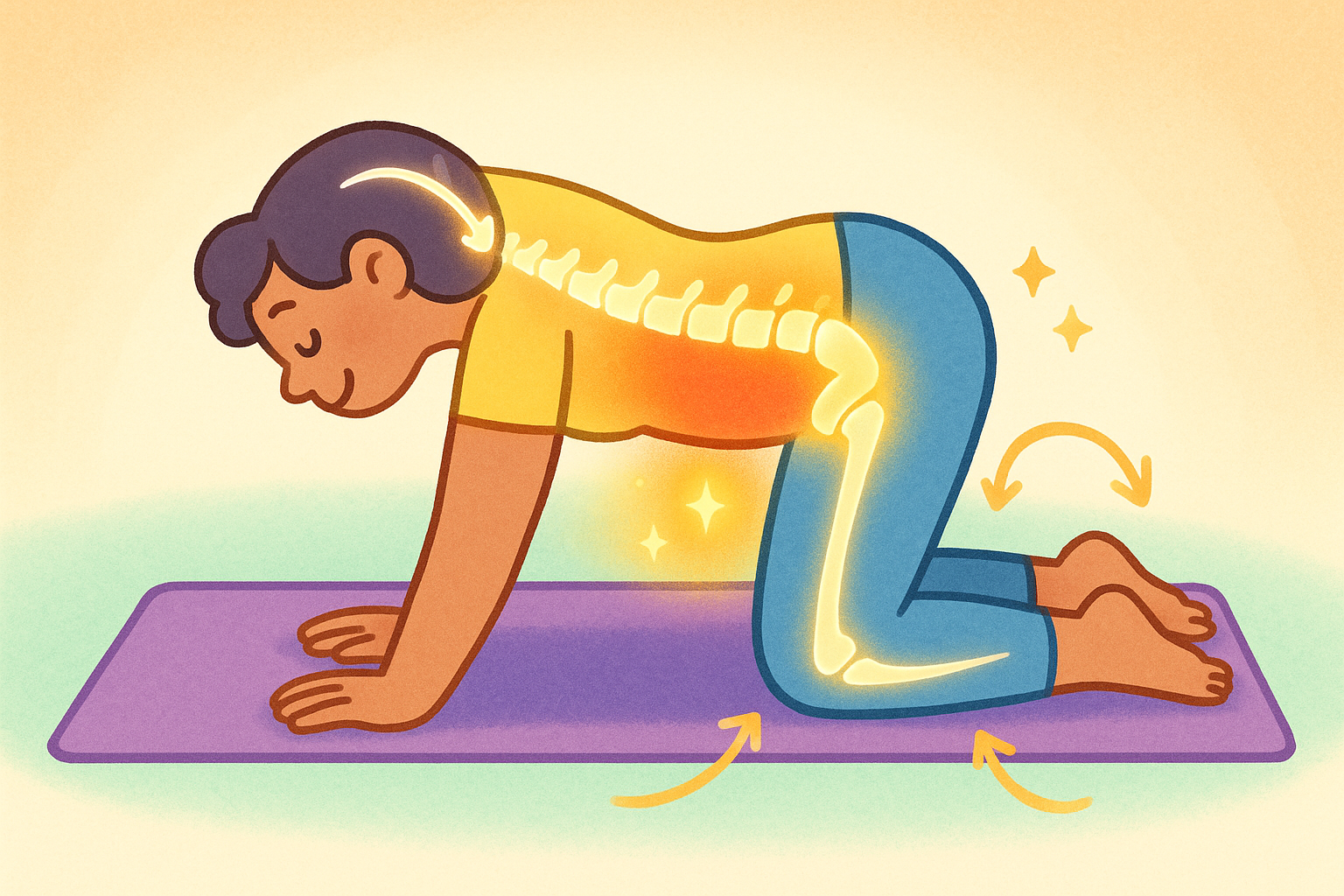Yoga helps your back by building strength in your core muscles, improving flexibility in your hamstrings and hips, and reducing strain on your lower back. These physical changes can lead to less pain.
