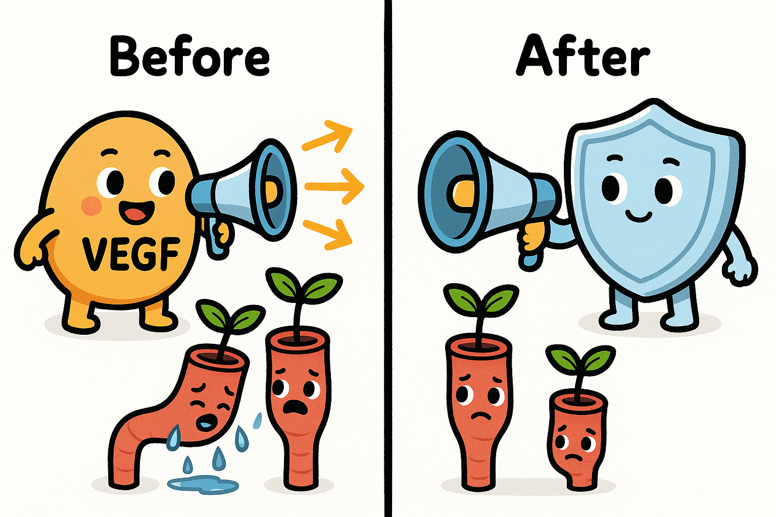 VEGF proteins act like a loud signal, telling the eye to grow new, leaky blood vessels. Anti-VEGF medications block this signal, stopping the growth of these damaging vessels and helping existing ones heal.