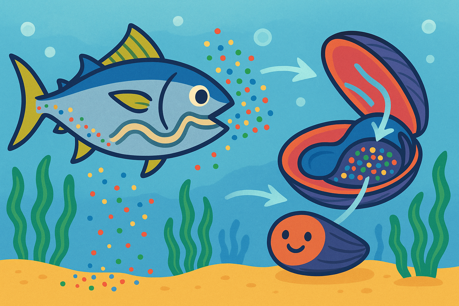 Unlike large fish, filter feeders like mussels and oysters take in water to get food, trapping microplastics inside their bodies. When we eat these shellfish whole, we consume those accumulated plastics.