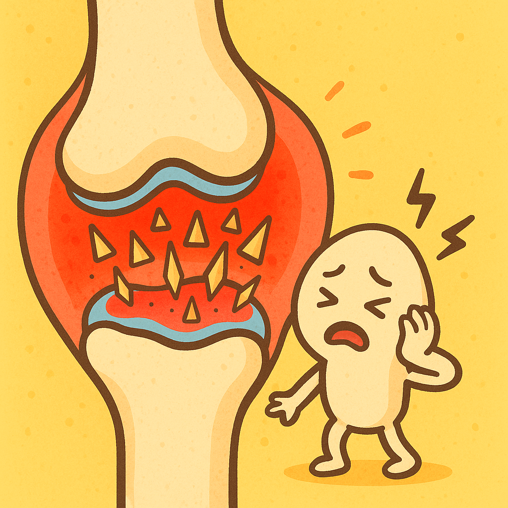Gout occurs when too much uric acid builds up in the blood, forming painful, sharp crystals that accumulate and cause inflammation in the joints.