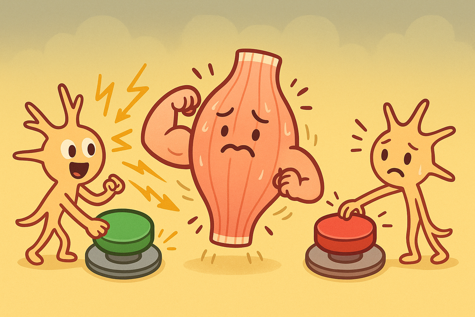 When a muscle is overly fatigued, the nerve signals that tell it to contract become hyperactive, while the 'brake' (Golgi tendon organ) that tells it to relax becomes less effective, leading to a cramp.