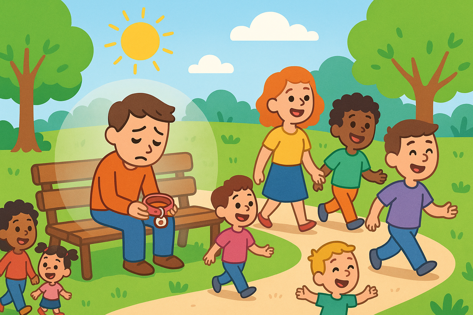 This illustration shows disenfranchised grief, where a person experiences a loss that isn't openly recognized or understood by society. This can make the grieving person feel isolated and ashamed.