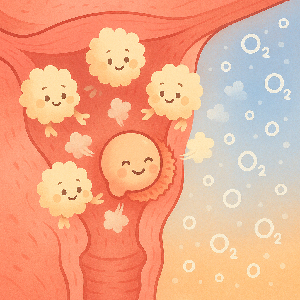 For an embryo to implant properly, the uterus needs a temporary low-oxygen environment, helped by a chemical called succinate. Too much oxygen too soon can disrupt the embryo's ability to attach and grow.