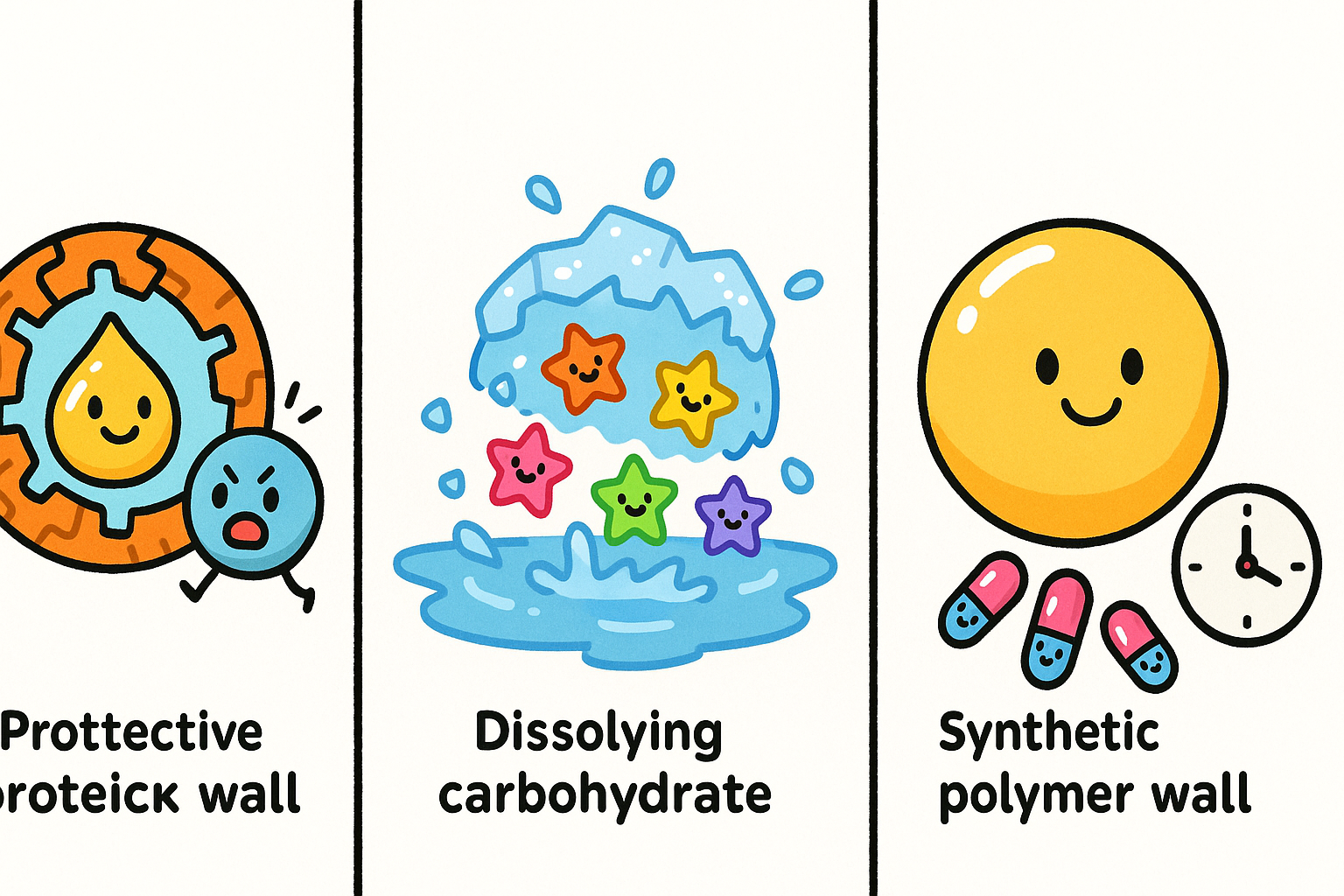 Different wall materials serve different purposes: proteins protect oils, carbohydrates dissolve quickly, and synthetic polymers allow for slow, controlled release.