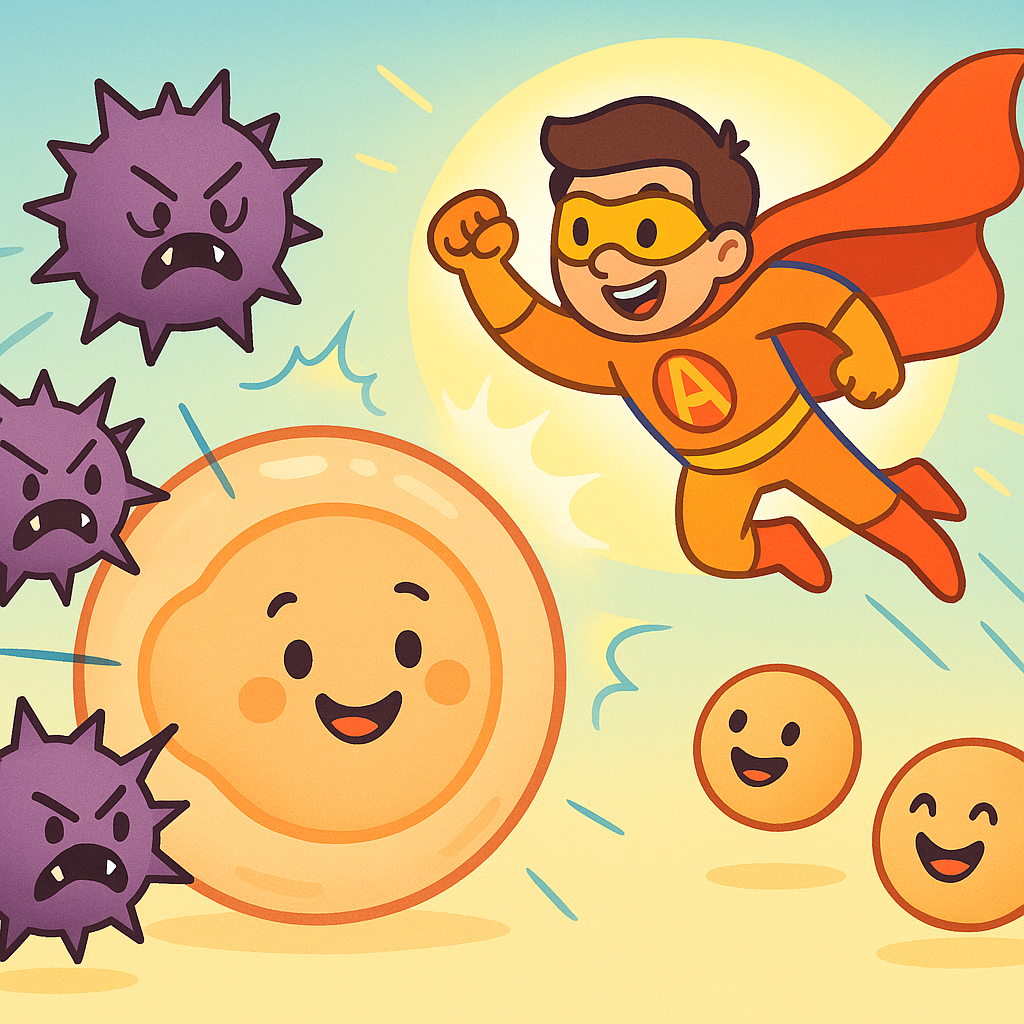 Our bodies produce harmful 'reactive molecules' that can damage cells. Antioxidants are like superheroes that neutralize these molecules, keeping our cells safe and healthy.