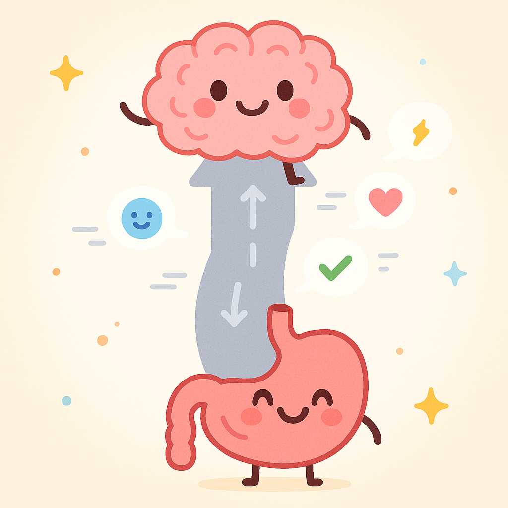 This image shows the two-way communication between your gut and your brain, known as the gut-brain axis. They constantly send messages back and forth, influencing how you feel.