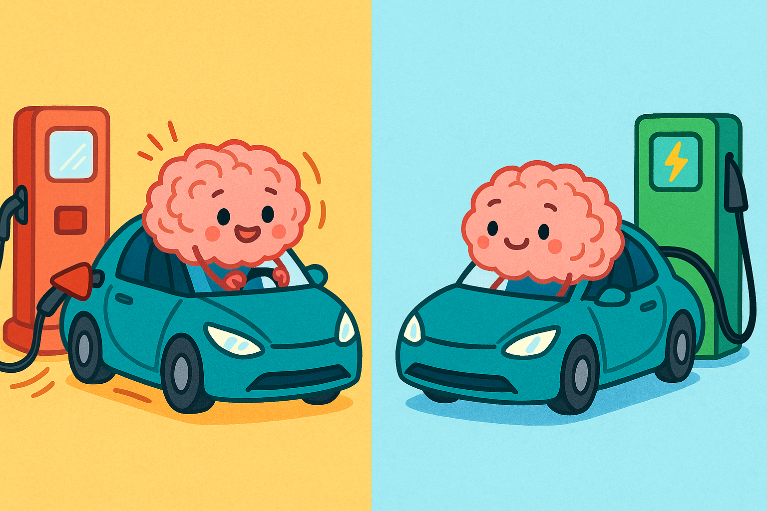 This image illustrates how the brain changes its fuel source. Normally, it uses glucose from carbohydrates, but on a low-carb diet, it switches to ketones from fat, which provides a more stable energy supply.