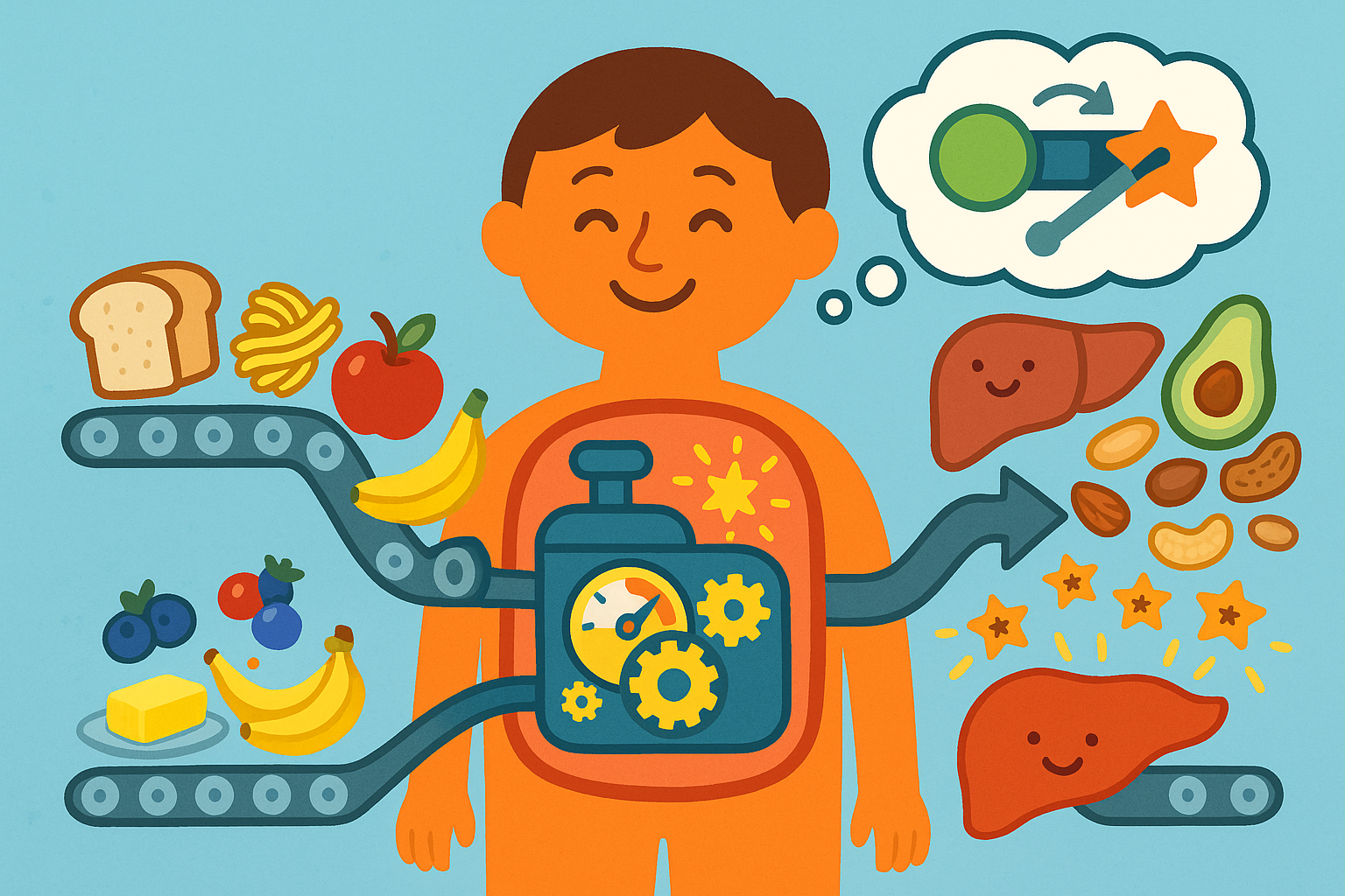 When carbohydrates are restricted, your body first uses up its stored glucose. Then, the liver starts converting fat into ketones to be used as energy for your brain and organs.