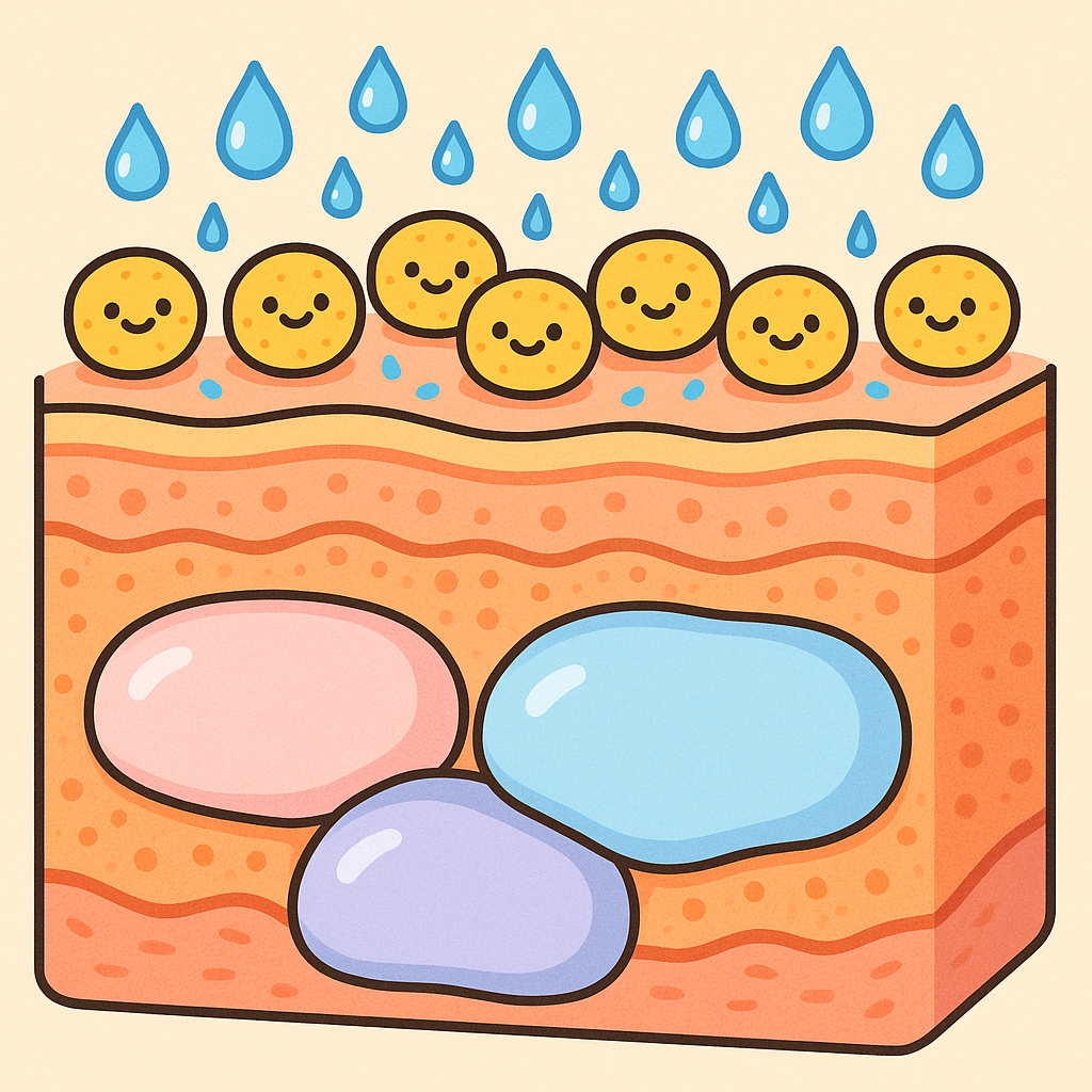 When applied to the skin, hyaluronic acid acts like a sponge on the surface, trapping moisture. When injected, larger hyaluronic acid molecules go deeper to restore lost volume.