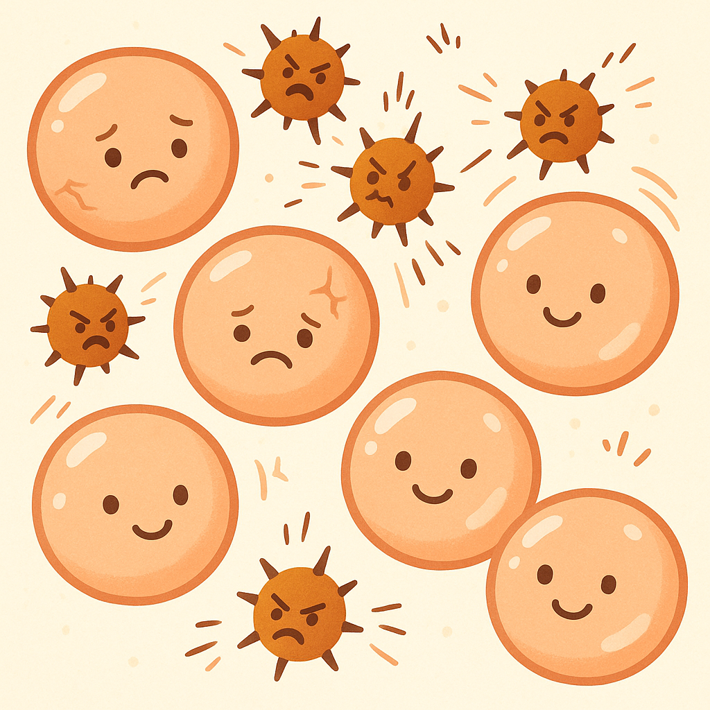 UVA rays create unstable molecules called Reactive Oxygen Species (ROS). When there are too many ROS, they bounce around and damage skin cells, leading to oxidative stress.