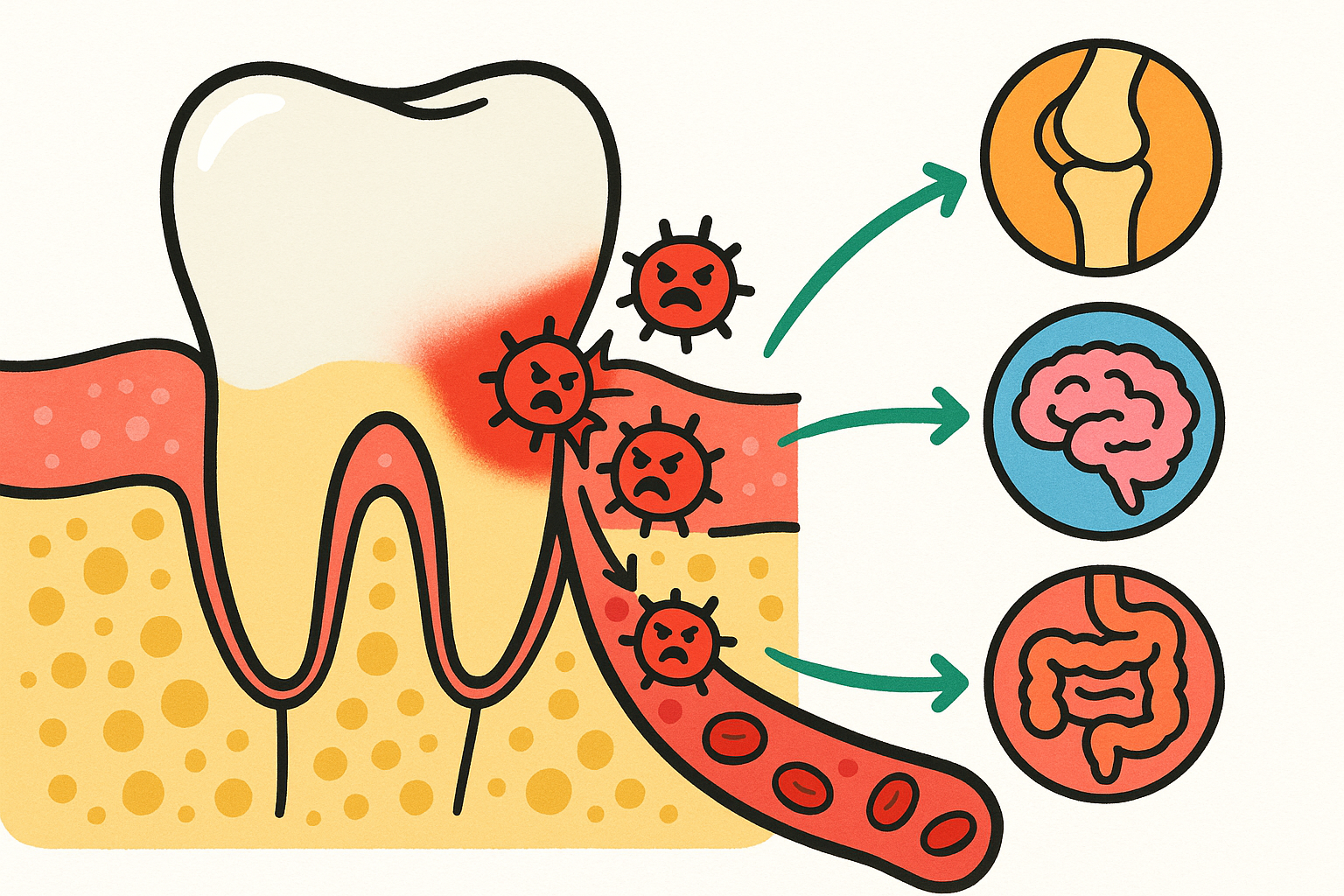 When gum tissue is damaged by inflammation, it becomes 'leaky,' allowing oral bacteria to enter your bloodstream and travel to other parts of your body, like your joints or brain.
