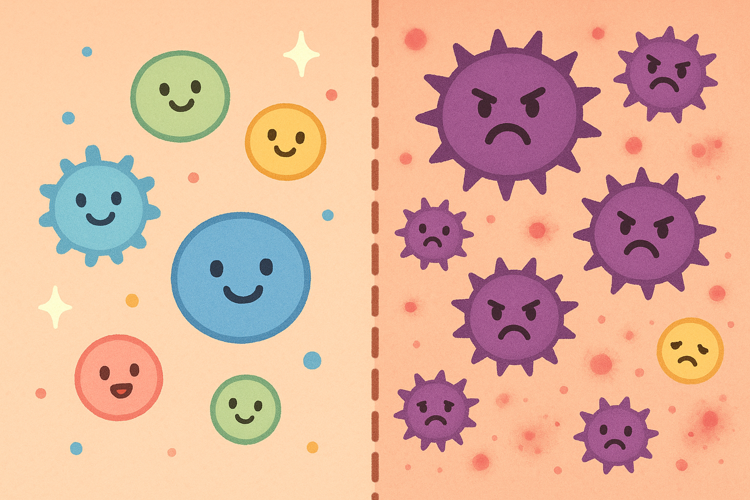 A healthy skin microbiome has a diverse mix of microbes living in balance. When this balance is disrupted (dysbiosis), harmful microbes can overgrow, leading to skin problems.