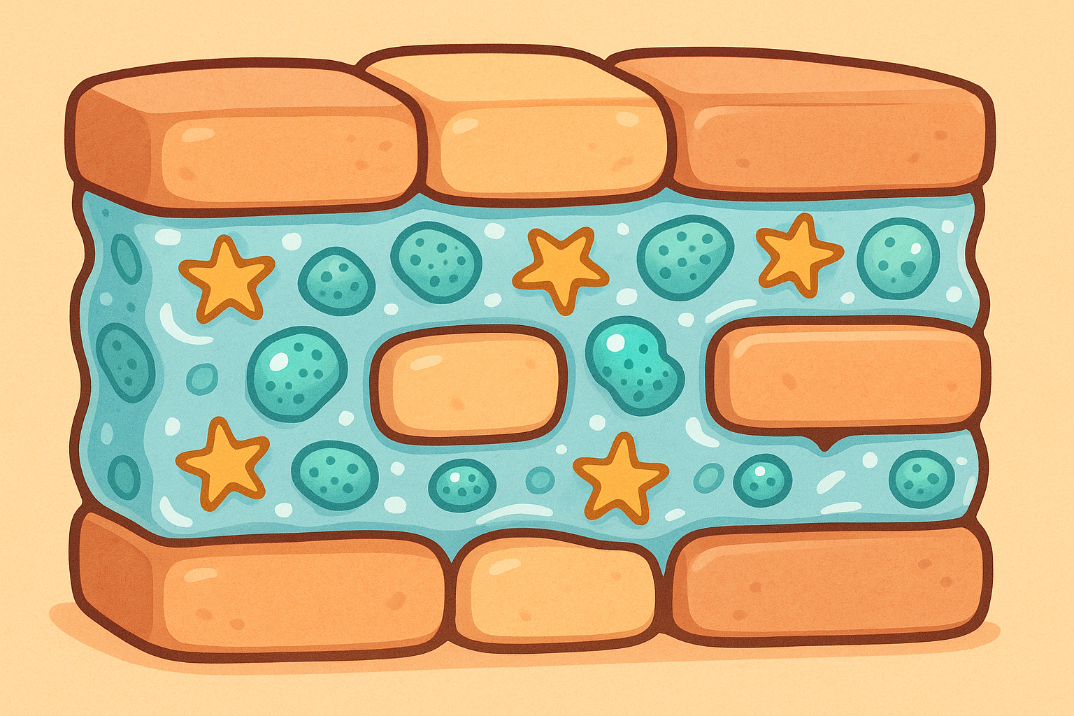 Imagine your skin like a brick wall. The skin cells are the bricks, and the 