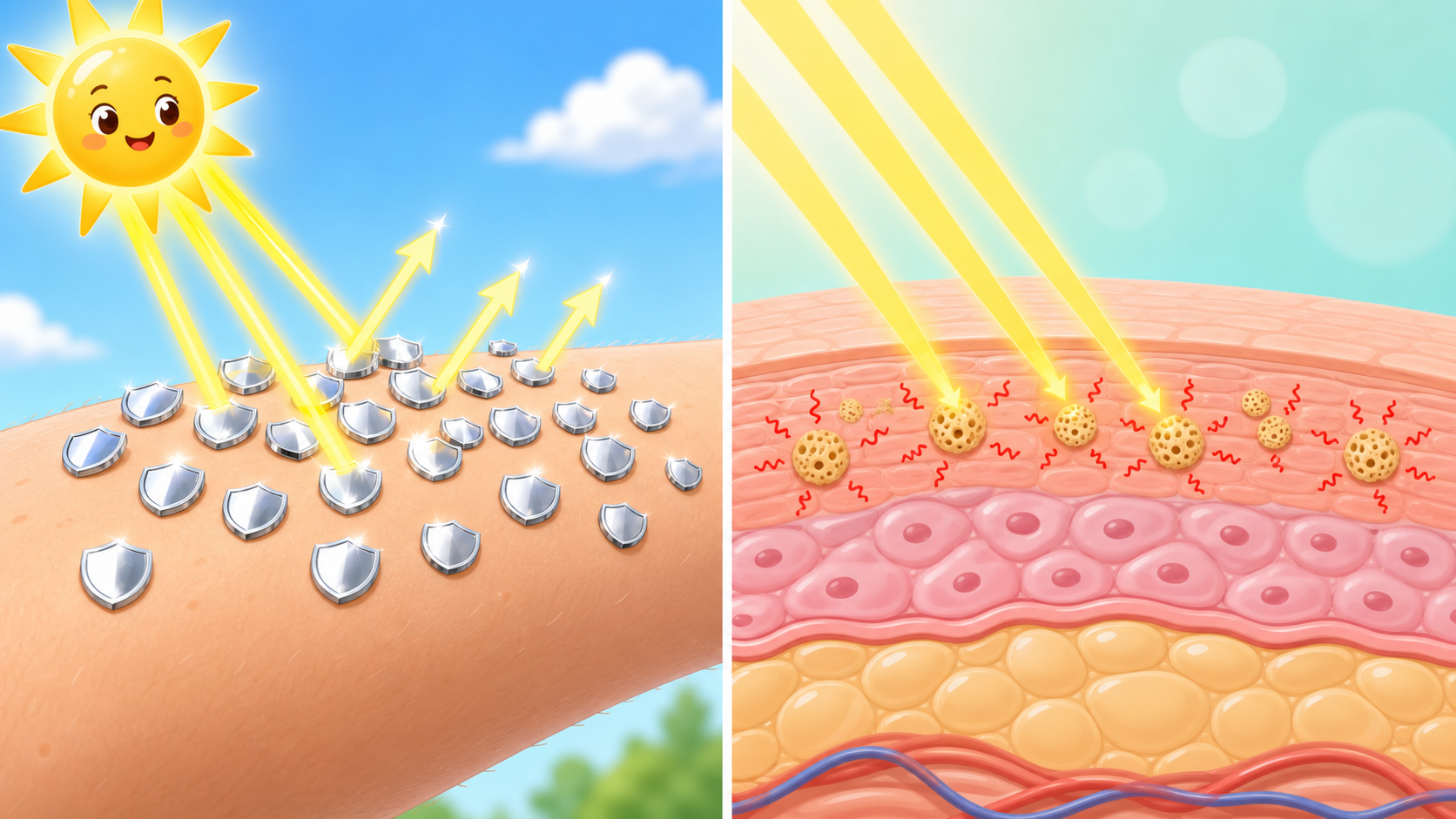 Mineral sunscreens create a physical barrier on the skin's surface to reflect and absorb UV rays. Chemical sunscreens absorb into the skin and convert UV light into heat.