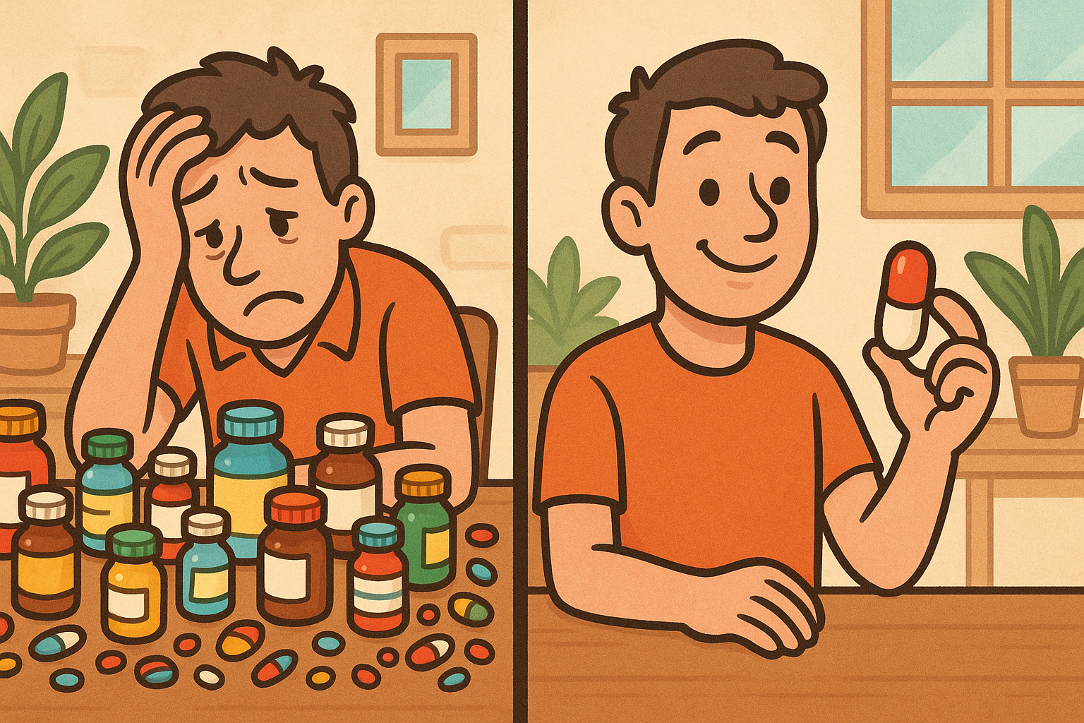 Taking many different pills can be overwhelming, a feeling often called 'pill fatigue'. The polypill combines several medications into one, making it simpler and less stressful to manage health conditions daily.