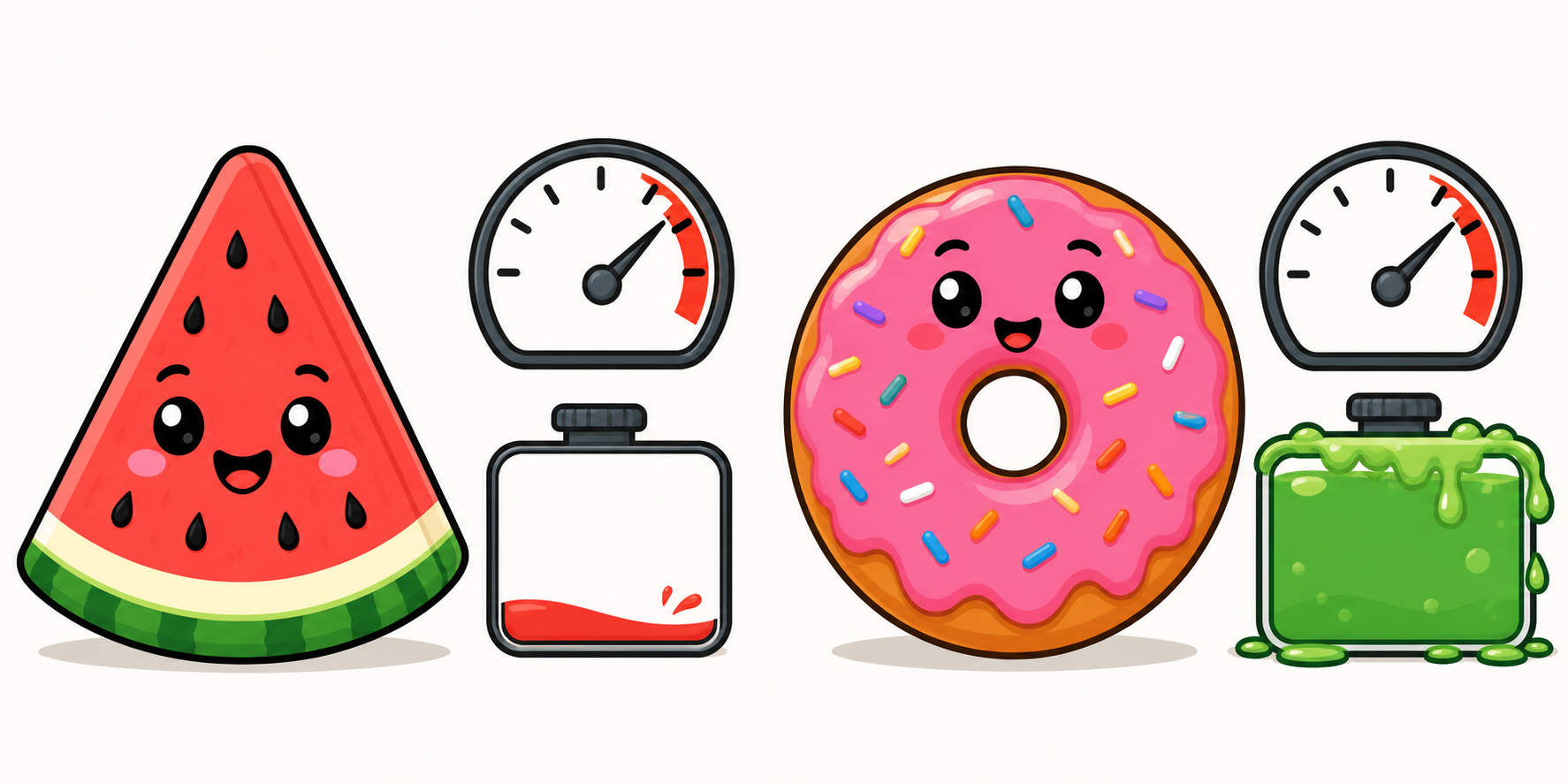 While both watermelon and a doughnut have a high Glycemic Index (fast sugar spike), watermelon has a low Glycemic Load (less overall sugar), while the doughnut has a high Glycemic Load (lots of sugar).