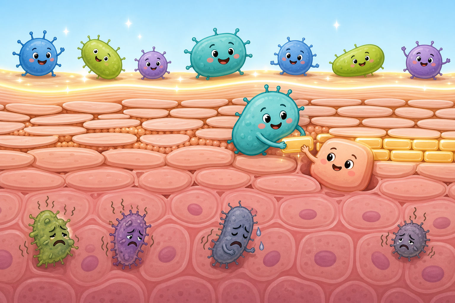 Your skin has a slightly acidic 'acid mantle' and helpful bacteria. This team works together to keep harmful microbes away and helps build your skin barrier stronger.