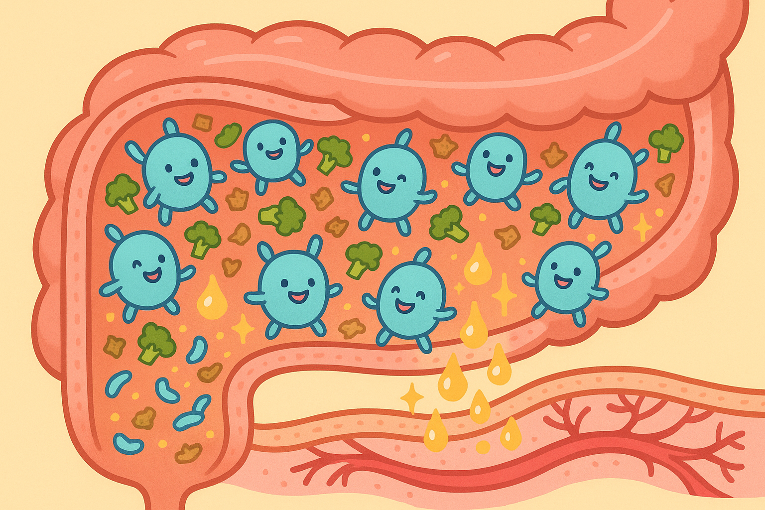 The DASH diet's fiber feeds beneficial gut bacteria, like Bifidobacterium, which then produce compounds that help relax blood vessels and improve overall health.