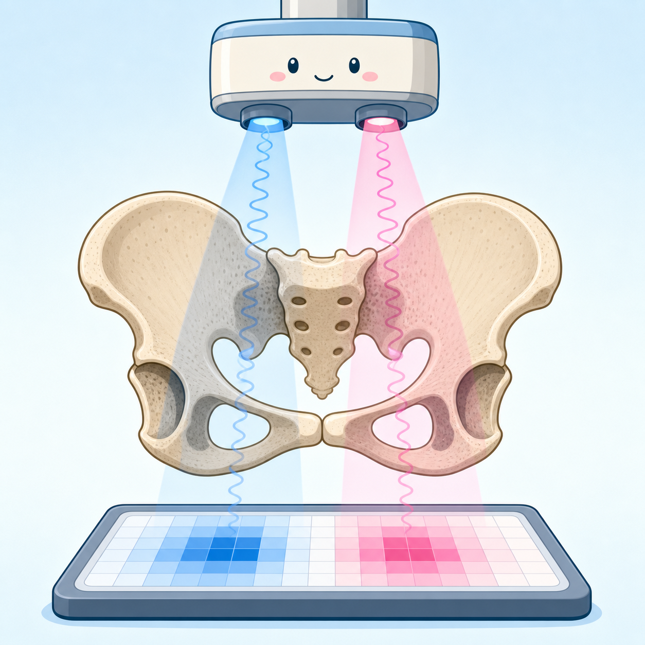 A DXA scan uses two special X-ray beams to measure how much mineral is packed into your bones, usually at your hip and spine. The machine calculates your bone density based on how much energy passes through.