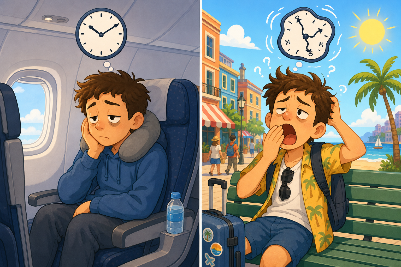 Travel fatigue is just being tired from the journey itself, like cramped seats and dry air. Jet lag happens when your body's internal clock is still on your old time zone while your new environment demands a different schedule.