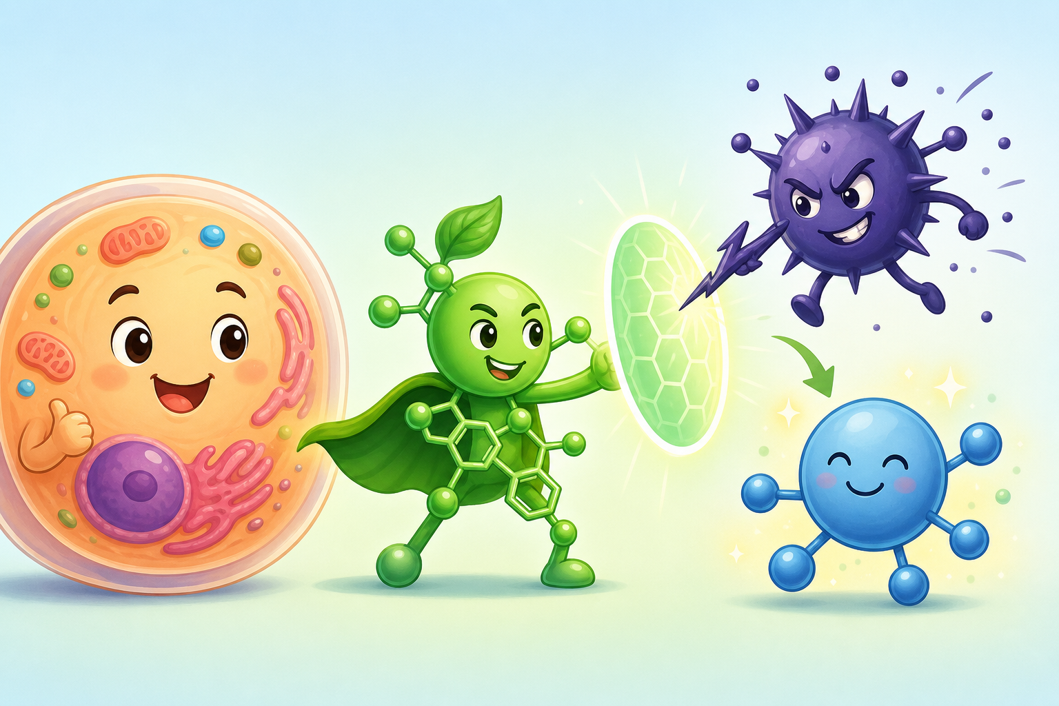 Oxidative stress happens when unstable free radicals try to damage your cells. Antioxidants, like EGCG from green tea, act like tiny superheroes that neutralize these free radicals, keeping your cells healthy and safe.