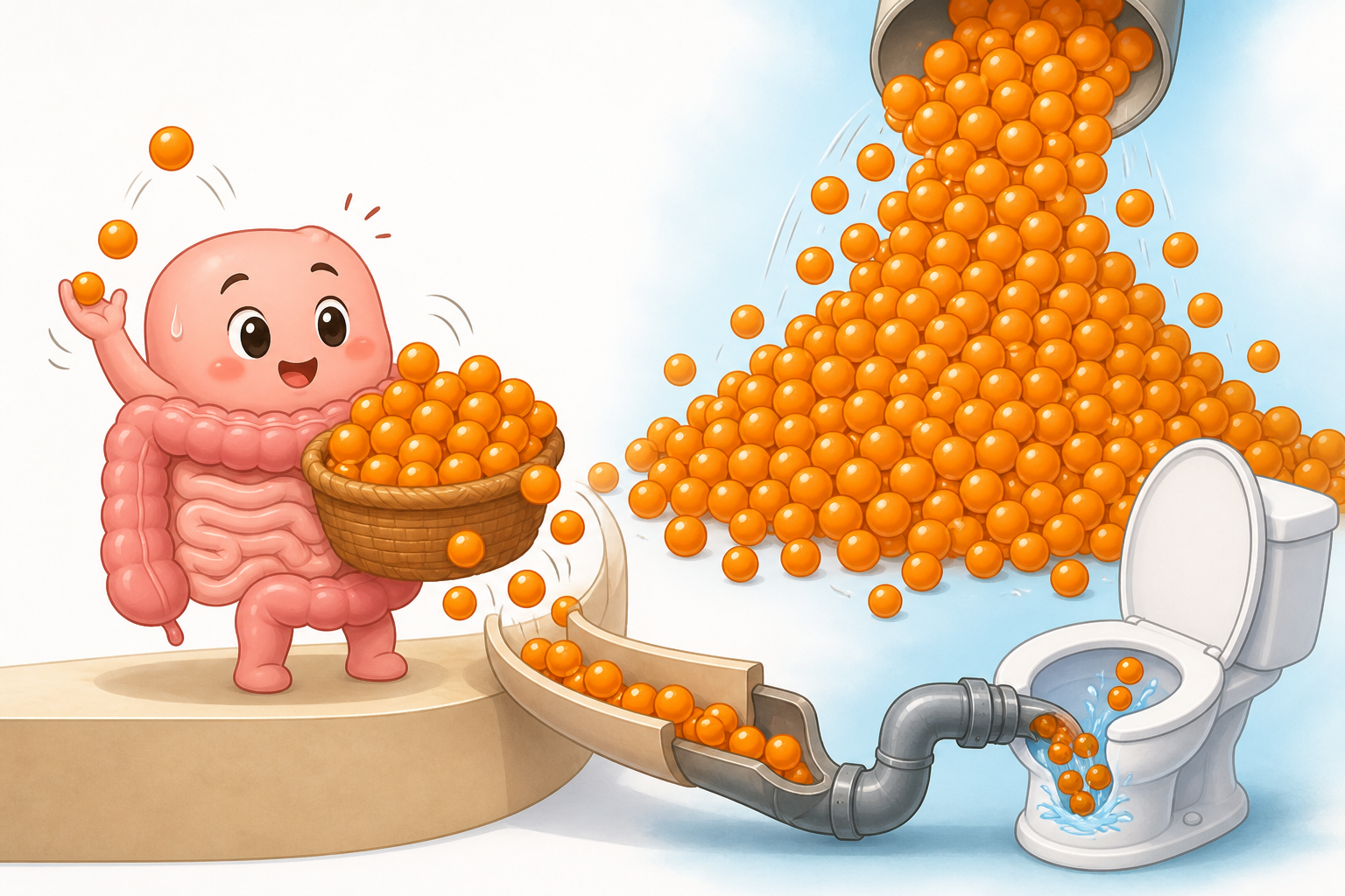 Your body can only absorb a certain amount of vitamin C at once. If you take too much, your kidneys simply flush the excess out.