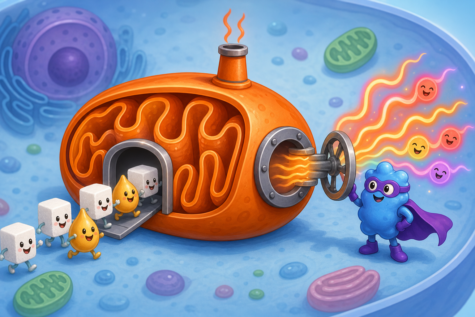 Inside brown fat cells, mitochondria are like mini power plants. A special protein called UCP1 acts like a pressure release valve, allowing energy to escape as heat instead of being stored.