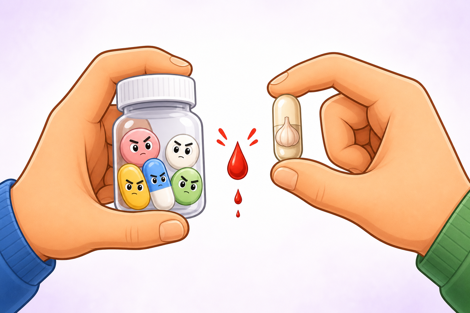 If you're on blood thinners, talk to your doctor before taking garlic supplements. Garlic can naturally inhibit blood clotting, increasing the risk of bleeding when combined with these medications.