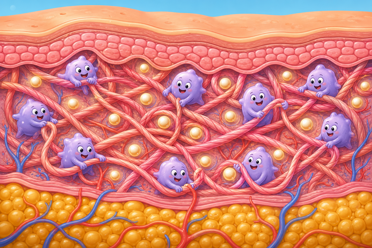 Biostimulatory fillers contain tiny particles that gently signal the body's cells, called fibroblasts, to start producing new, natural collagen. Over time, this new collagen builds a stronger, more youthful-looking support structure for the skin.