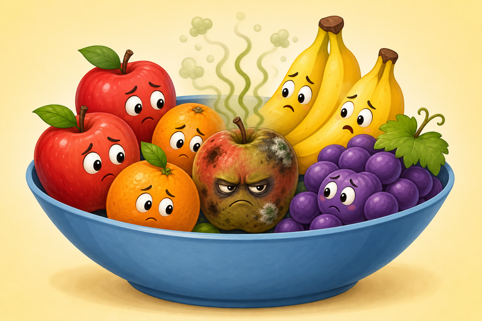 Like a bad apple in a bowl, senescent cells release inflammatory chemicals (SASP) that can 'spoil' and damage healthy tissues around them.