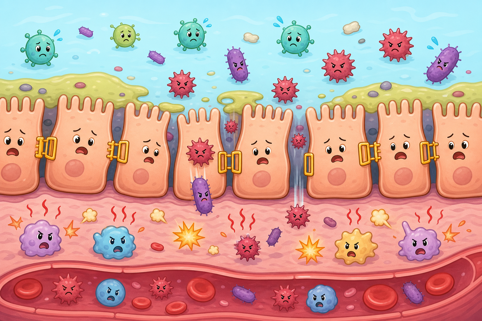 When the gut barrier is 'leaky,' the protective layers thin out and the tight junctions open up. This allows harmful molecules to slip through into your body, triggering an immune response.