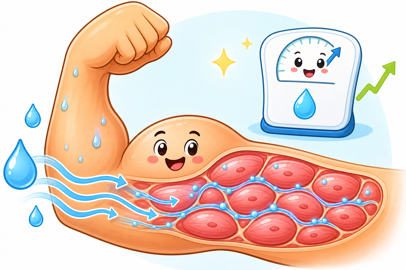 Creatine draws water into your muscle cells, making them appear fuller and increasing your body weight by a few pounds, which is completely normal water weight.