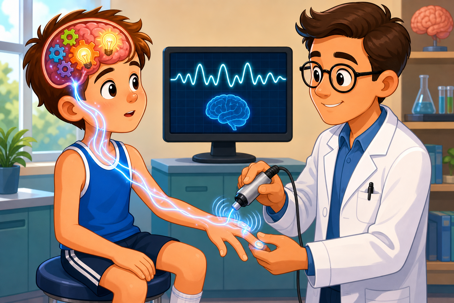 A modern concussion test uses gentle vibrations on fingertips to objectively measure how well the brain processes sensory information. This helps doctors know if an athlete's brain has truly recovered and is ready to safely return to play.