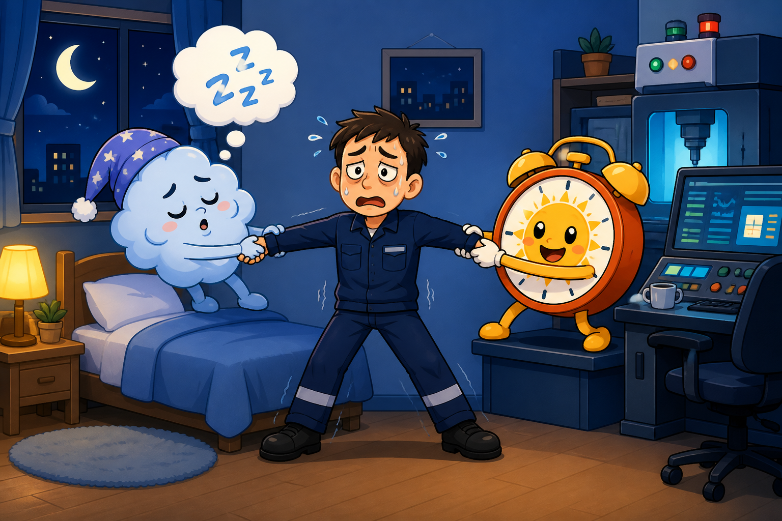 For shift workers, these two systems conflict: the body feels tired, but the internal clock sends 