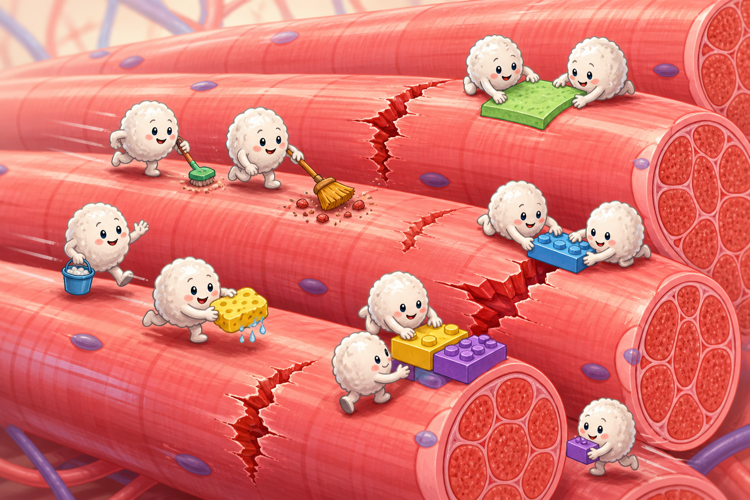Intense exercise creates tiny tears in muscle fibers. Your body responds by sending white blood cells to clean up and begin the repair, a natural process that helps muscles grow stronger.