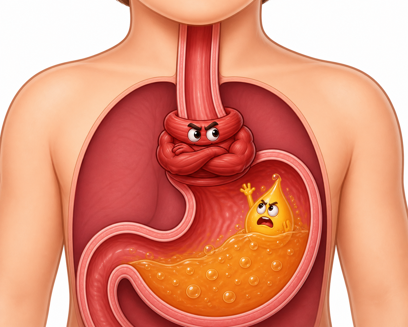 Your diaphragm muscle acts like a gatekeeper between your esophagus and stomach. When it's strong, it helps prevent stomach acid from flowing back up, reducing acid reflux.