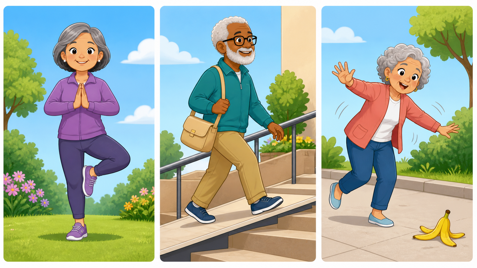 Balance isn't just one thing! Static balance helps you stand still, dynamic balance keeps you steady while moving, and reactive balance helps you catch yourself if you stumble.