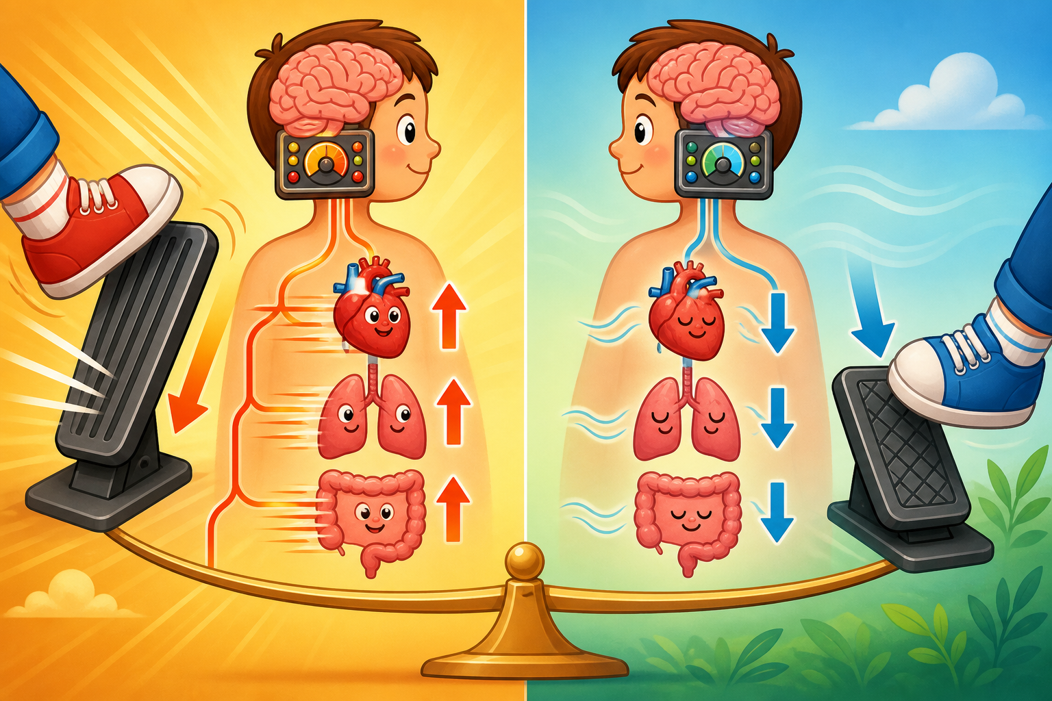 Your autonomic nervous system works like a gas and brake pedal for your body. The