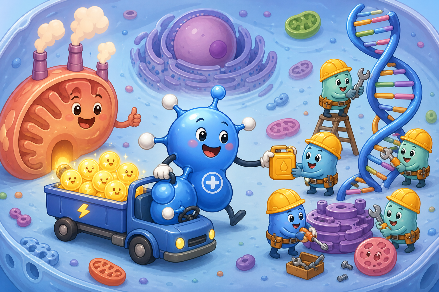 NAD+ plays two big roles in your cells: it's like a tiny delivery truck, bringing energy from food to your mitochondria, and it's also the fuel that powers sirtuins, your cell's repair crew.
