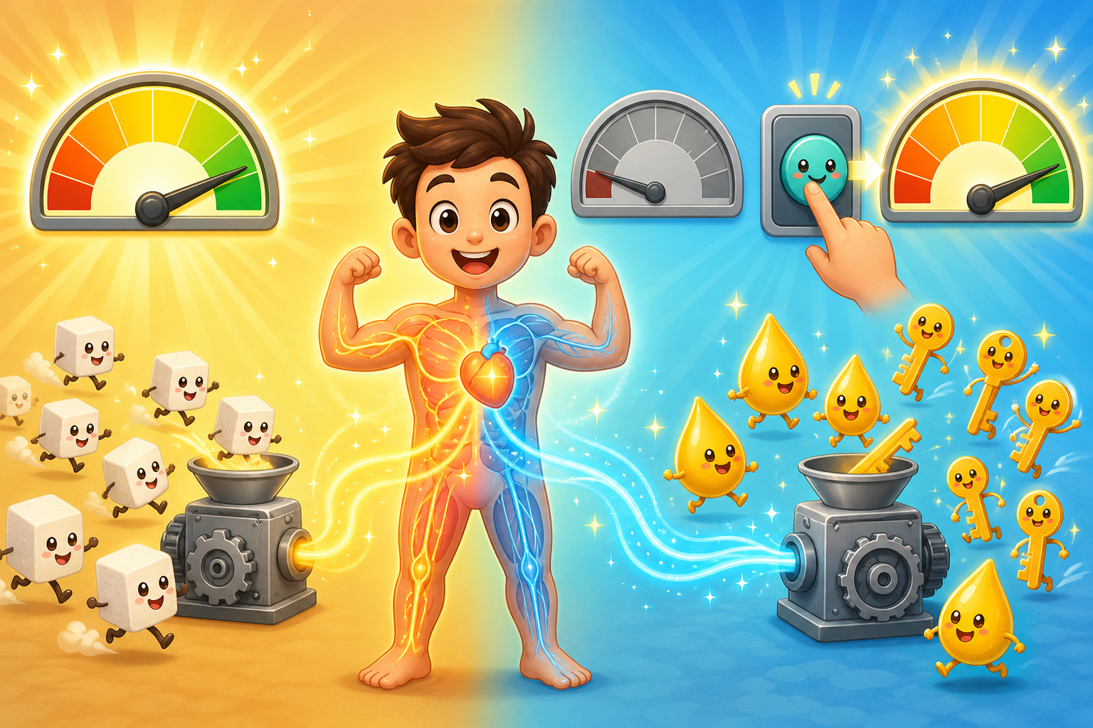 When you restrict food, your body switches from burning glucose (sugar) to breaking down stored fat into ketones for energy. This 'metabolic switch' helps your body become more efficient.